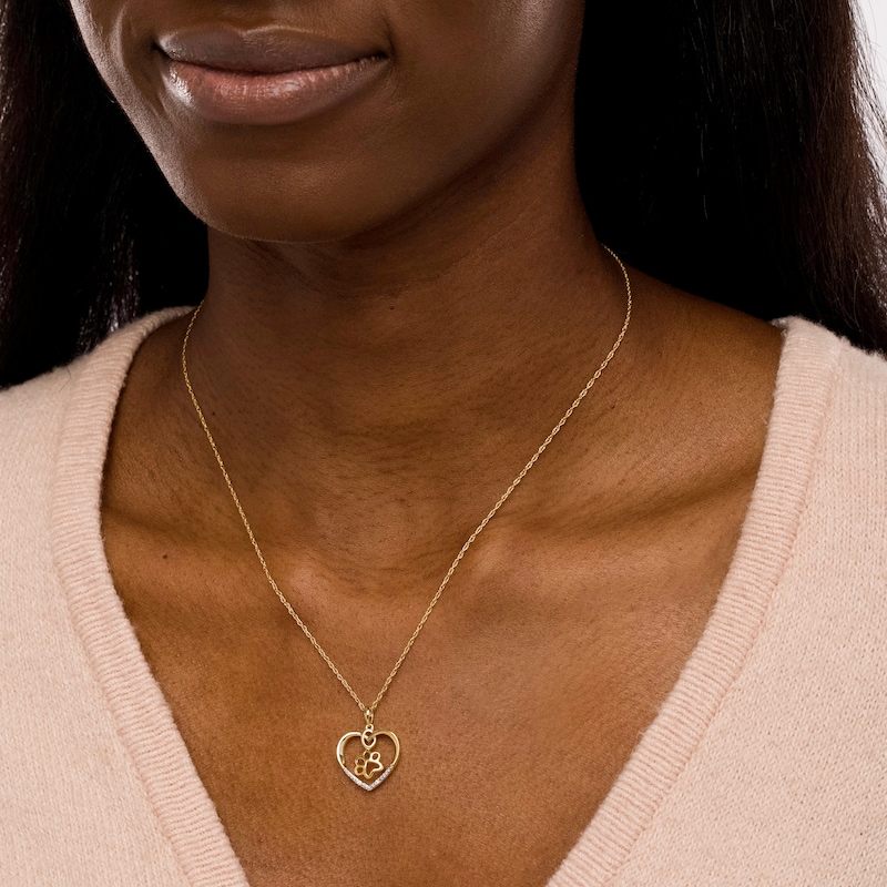 Main Image 2 of Diamond Accent Paw in Heart Pendant in Sterling Silver with 14K Gold Plate
