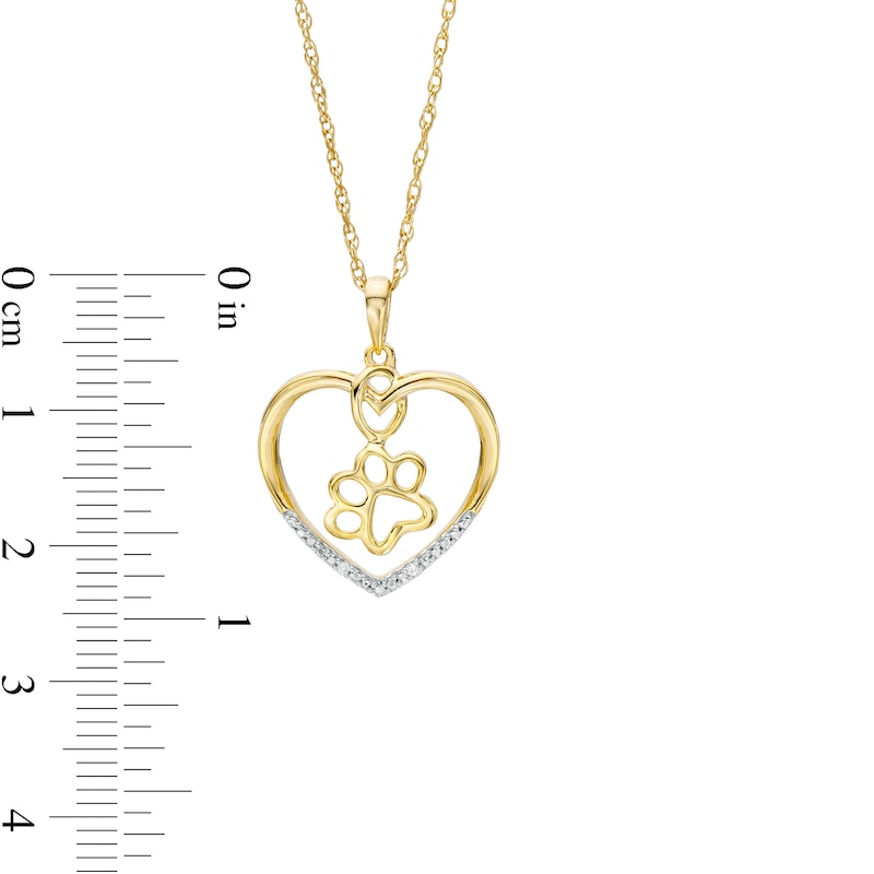 Main Image 3 of Diamond Accent Paw in Heart Pendant in Sterling Silver with 14K Gold Plate
