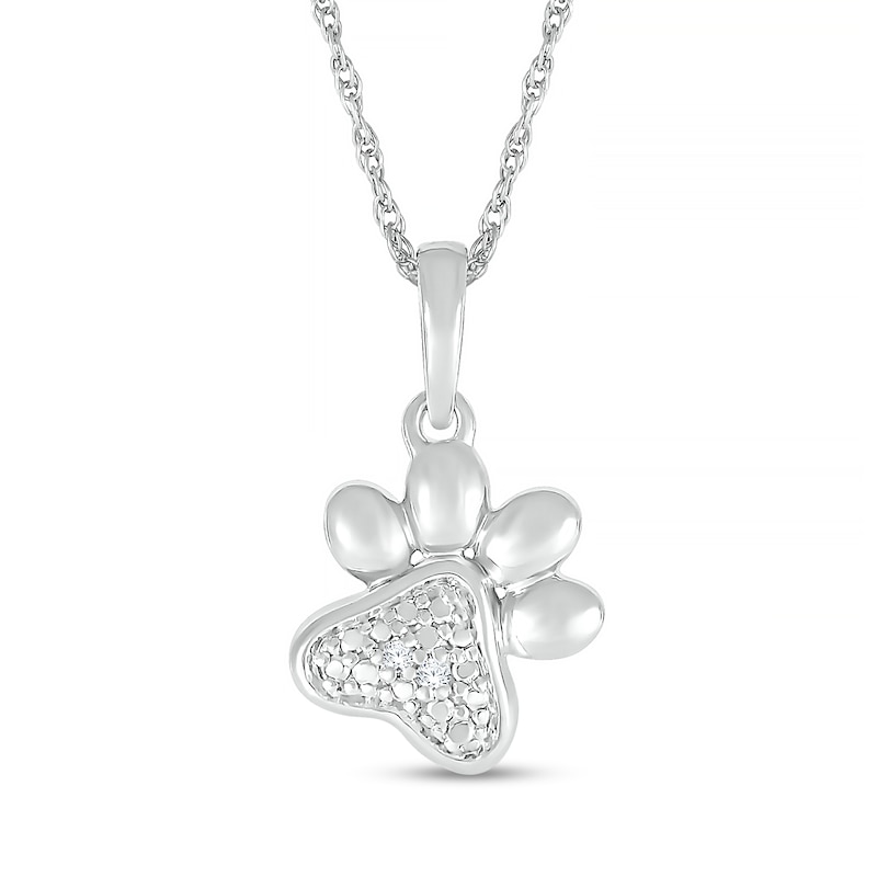 Diamond Accent Paw Print Pendant in Sterling Silver