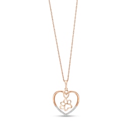 Diamond Accent Paw in Heart Pendant in Sterling Silver with 14K Rose Gold Plate