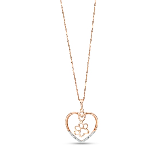 Diamond Accent Paw in Heart Pendant in Sterling Silver with 14K Rose Gold Plate