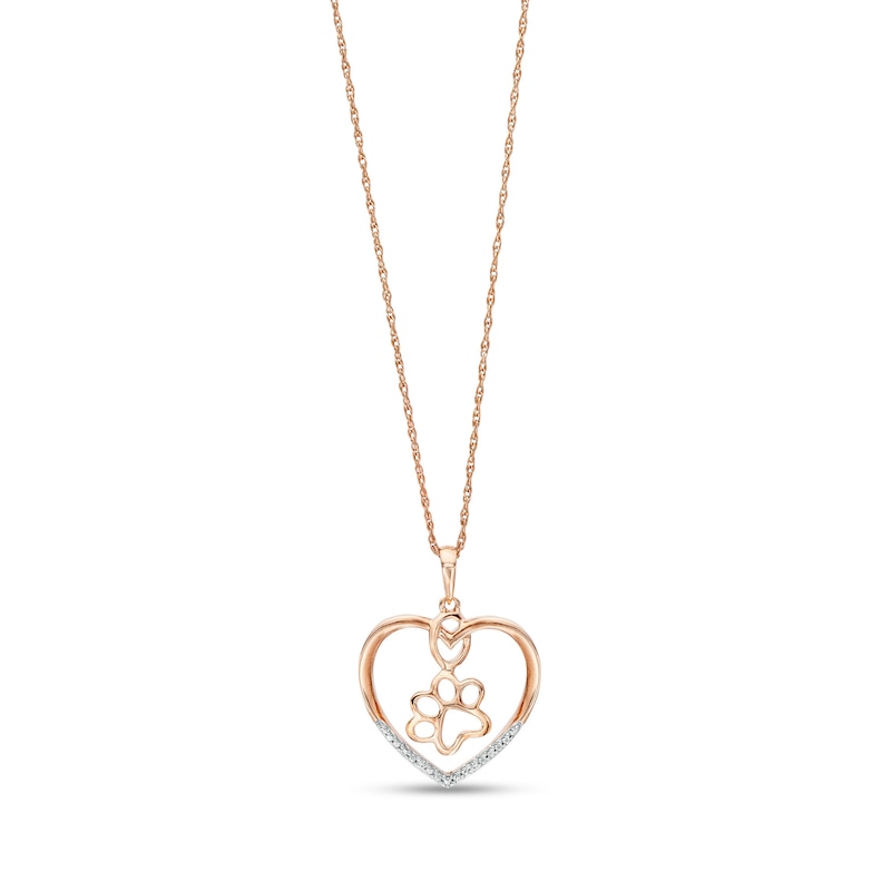 Diamond Accent Paw in Heart Pendant in Sterling Silver with 14K Rose Gold Plate|Peoples Jewellers