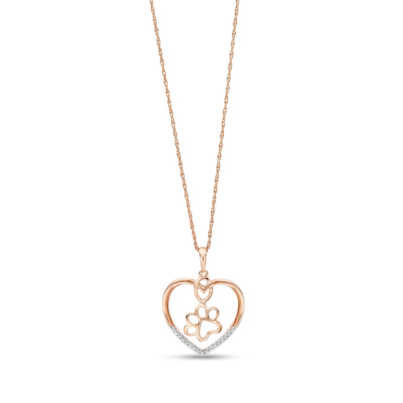 Main Image 1 of Diamond Accent Paw in Heart Pendant in Sterling Silver with 14K Rose Gold Plate