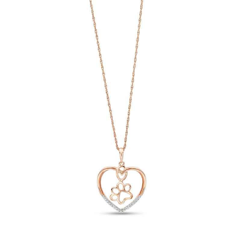 Diamond Accent Paw in Heart Pendant in Sterling Silver with 14K Rose Gold Plate