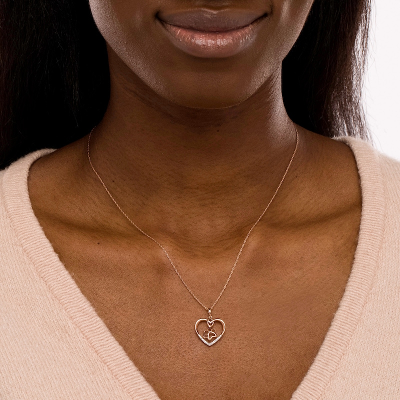Main Image 2 of Diamond Accent Paw in Heart Pendant in Sterling Silver with 14K Rose Gold Plate