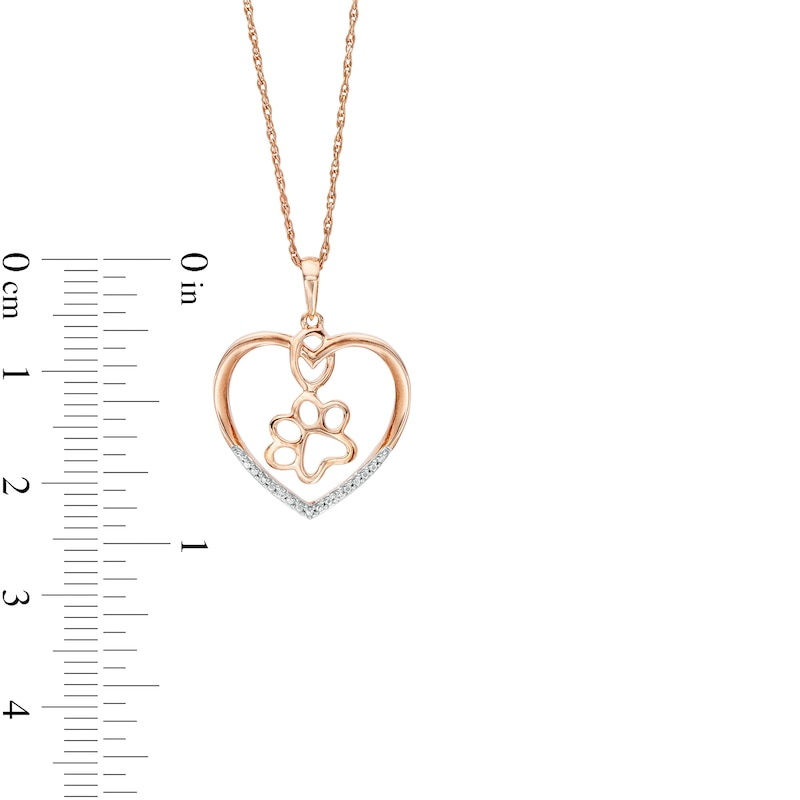 Diamond Accent Paw in Heart Pendant in Sterling Silver with 14K Rose Gold Plate
