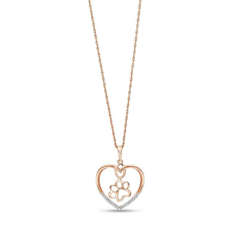 Diamond Accent Paw in Heart Pendant in Sterling Silver with 14K Rose Gold Plate