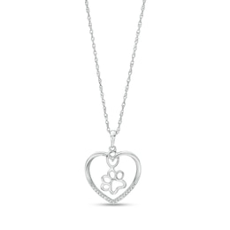 Diamond Accent Paw in Heart Pendant in Sterling Silver