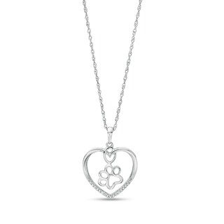 Diamond Accent Paw in Heart Pendant in Sterling Silver