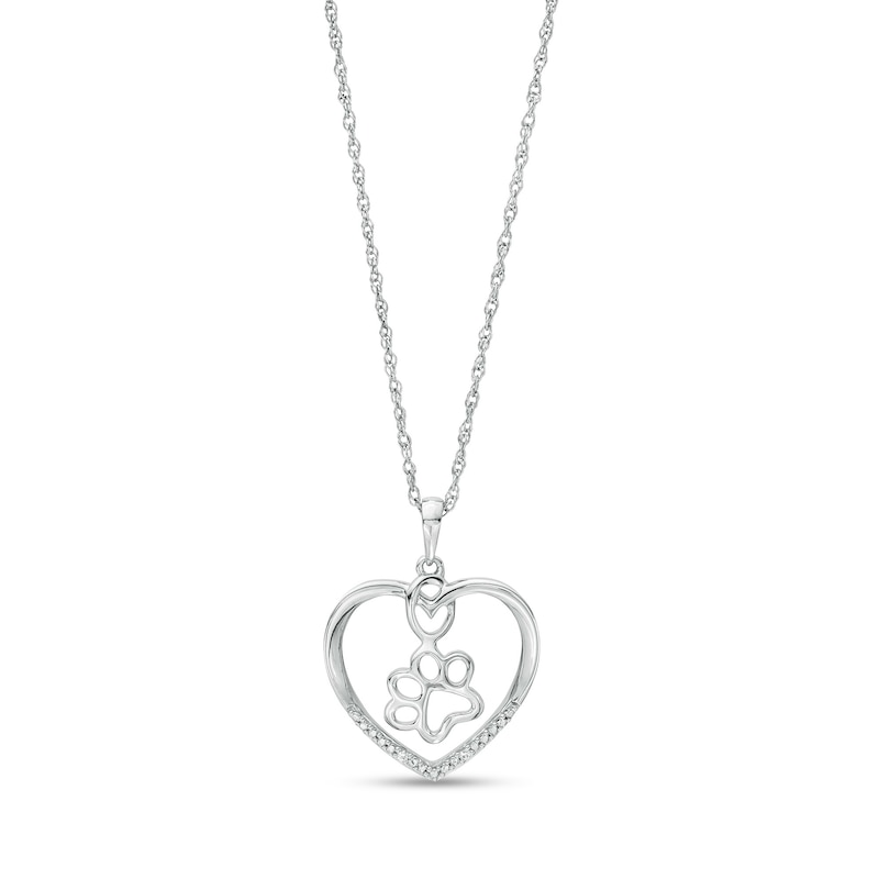 Main Image 1 of Diamond Accent Paw in Heart Pendant in Sterling Silver