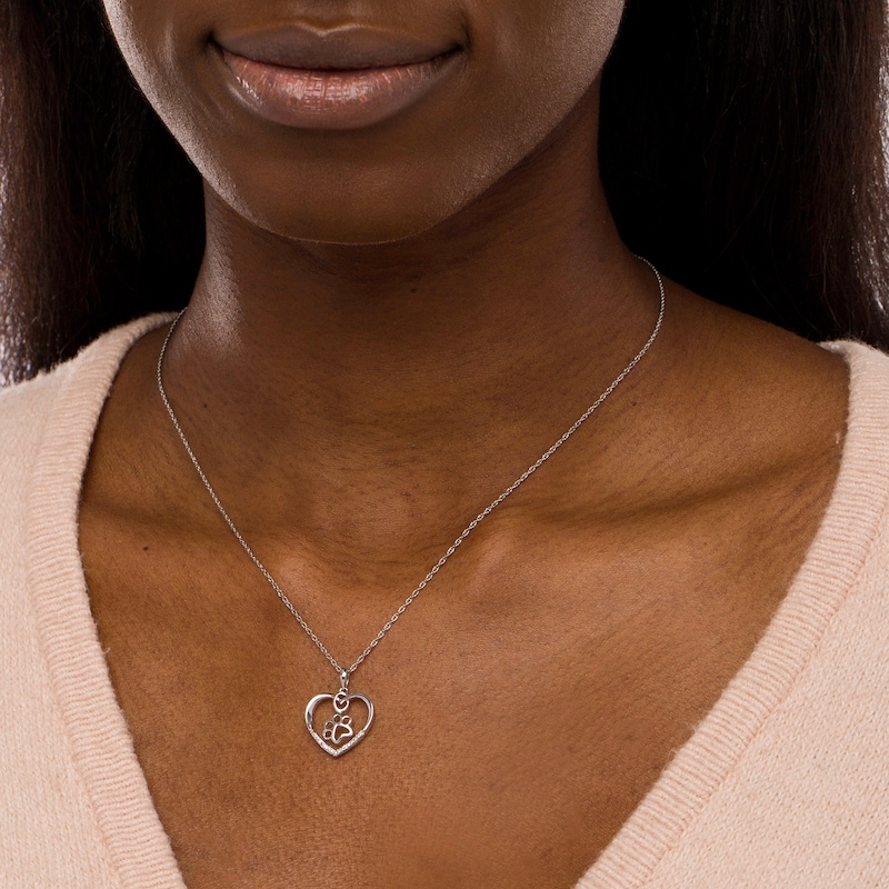 Main Image 2 of Diamond Accent Paw in Heart Pendant in Sterling Silver