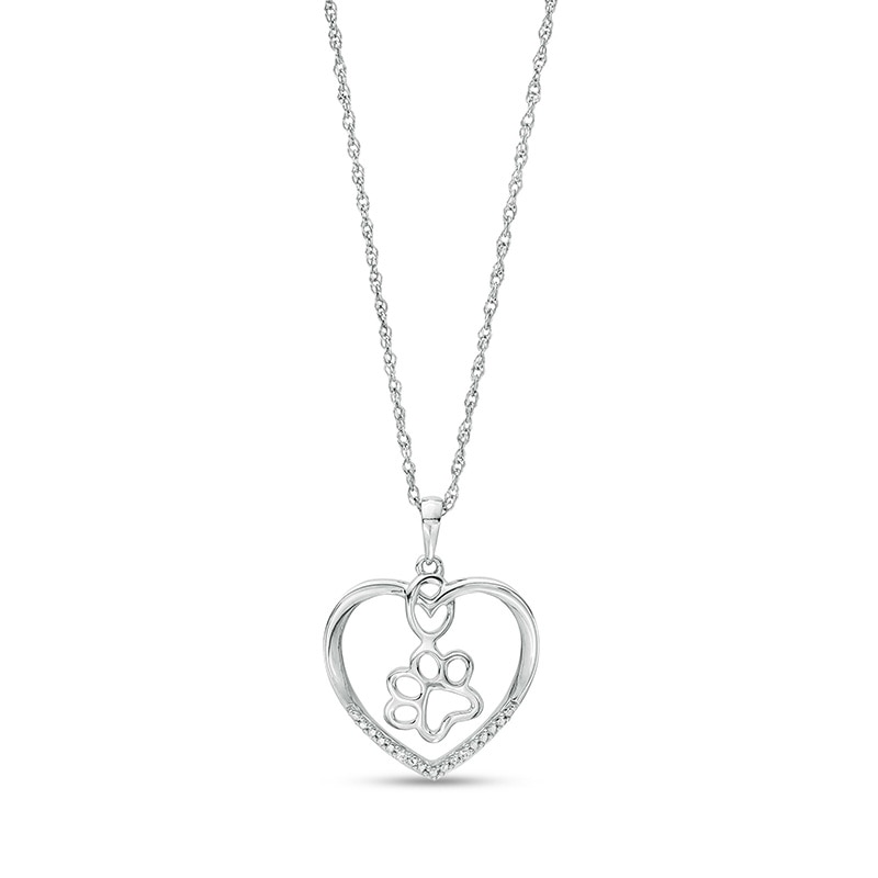 Diamond Accent Paw in Heart Pendant in Sterling Silver