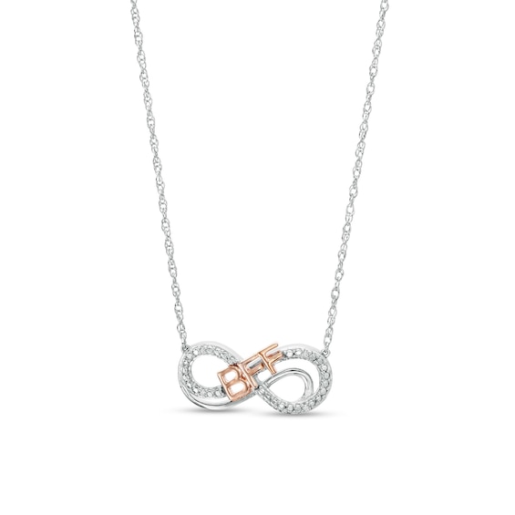Diamond Accent "BFF" Infinity Loop Necklace in Sterling Silver with 14K Rose Gold Plate