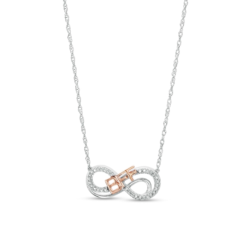 Diamond Accent "BFF" Infinity Loop Necklace in Sterling Silver with 14K Rose Gold Plate