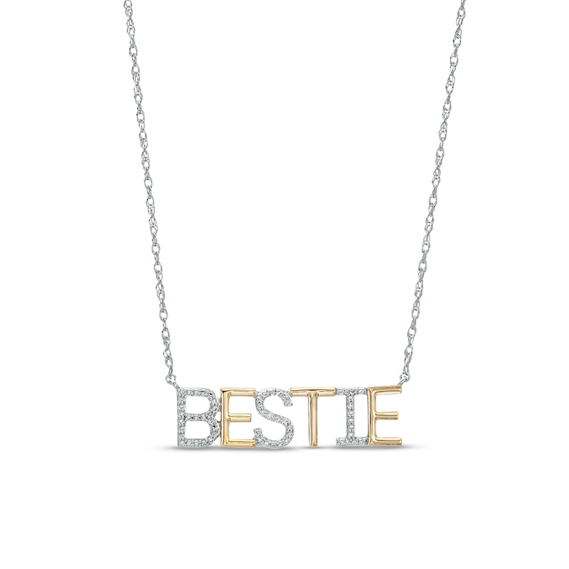 Diamond Accent "BESTIE" Necklace in Sterling Silver with 14K Gold Plate
