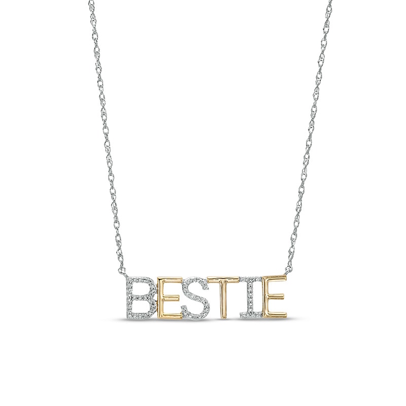 Diamond Accent "BESTIE" Necklace in Sterling Silver with 14K Gold Plate