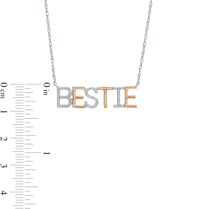 Diamond Accent "BESTIE" Necklace in Sterling Silver with 14K Rose Gold Plate