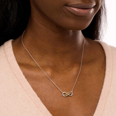 Diamond Accent "BESTIE" Infinity Loop Necklace in Sterling Silver with 14K Gold Plate