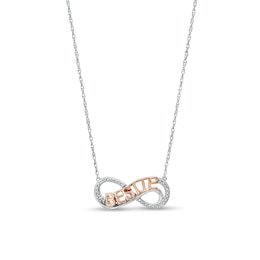 Diamond Accent "BESTIE" Infinity Loop Necklace in Sterling Silver with 14K Rose Gold Plate