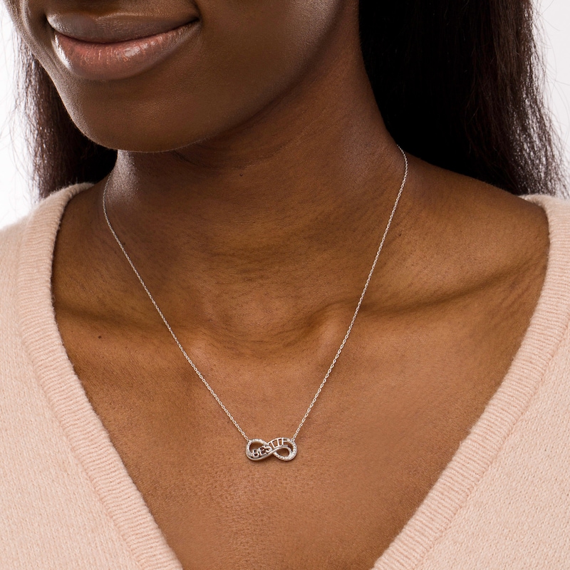Main Image 2 of Diamond Accent "BESTIE" Infinity Loop Necklace in Sterling Silver