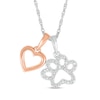 Thumbnail Image 1 of Diamond Accent Heart and Paw Pendant in Sterling Silver with 14K Rose Gold Plate