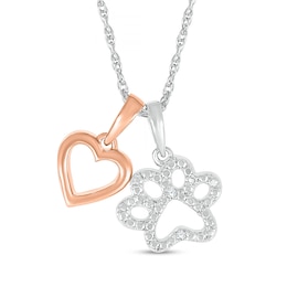 Diamond Accent Heart and Paw Pendant in Sterling Silver with 14K Rose Gold Plate