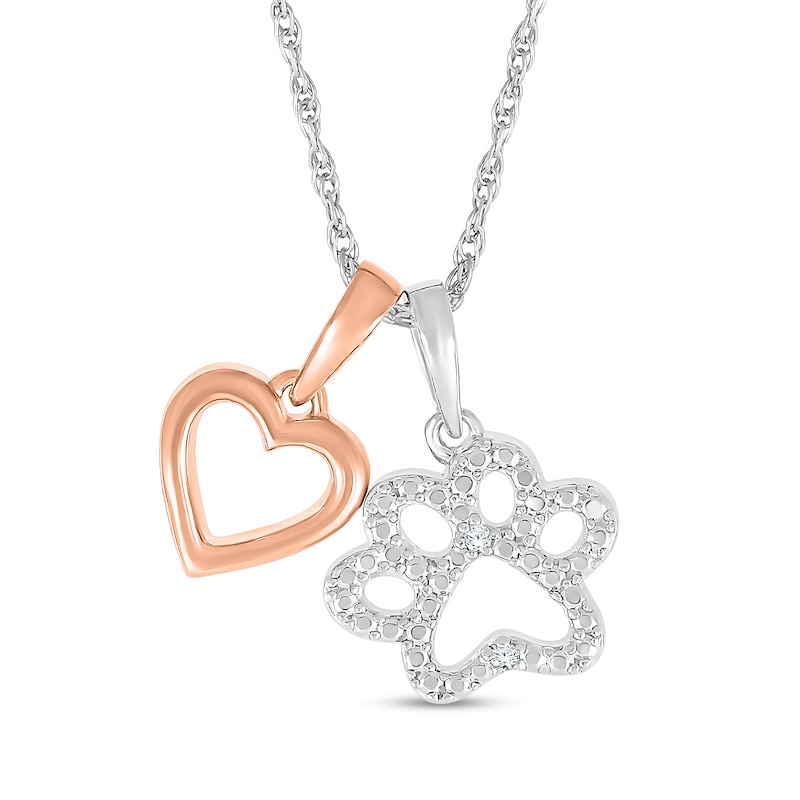 Main Image 1 of Diamond Accent Heart and Paw Pendant in Sterling Silver with 14K Rose Gold Plate