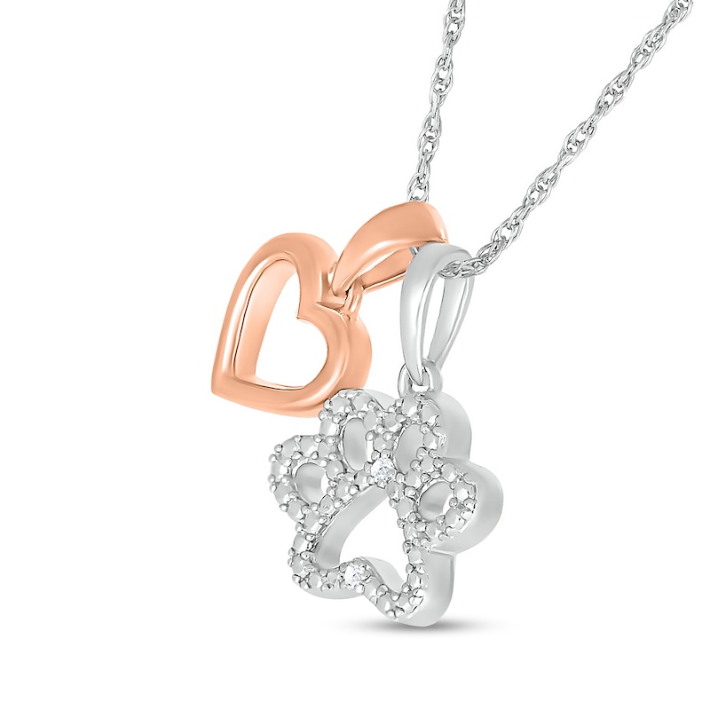 Diamond Accent Heart and Paw Pendant in Sterling Silver with 14K Rose Gold Plate