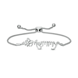 Diamond Accent Butterfly "Mommy" Bolo Bracelet in Sterling Silver – 9.5"