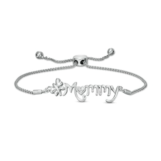 Diamond Accent Butterfly "Mommy" Bolo Bracelet in Sterling Silver – 9.5"