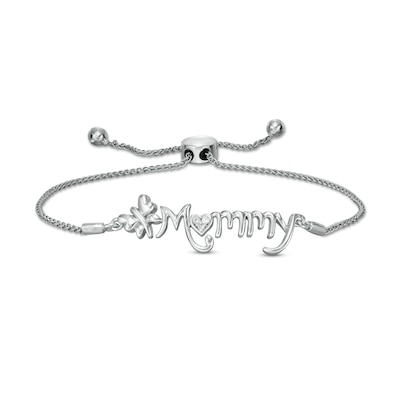 Diamond Accent Butterfly "Mommy" Bolo Bracelet in Sterling Silver – 9.5"