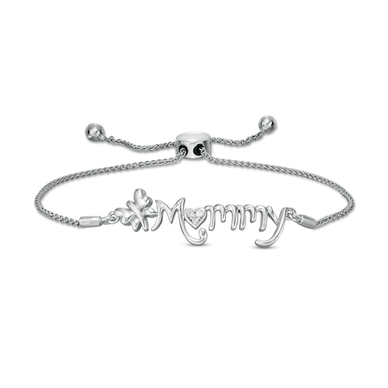 Diamond Accent Butterfly "Mommy" Bolo Bracelet in Sterling Silver – 9.5"