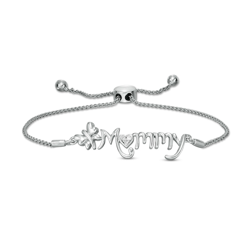 Diamond Accent Butterfly "Mommy" Bolo Bracelet in Sterling Silver – 9.5"