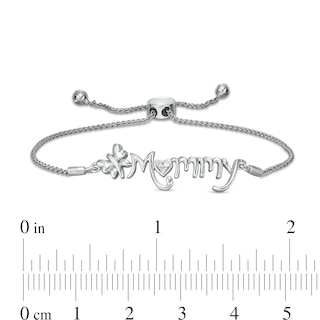 Diamond Accent Butterfly "Mommy" Bolo Bracelet in Sterling Silver – 9.5"