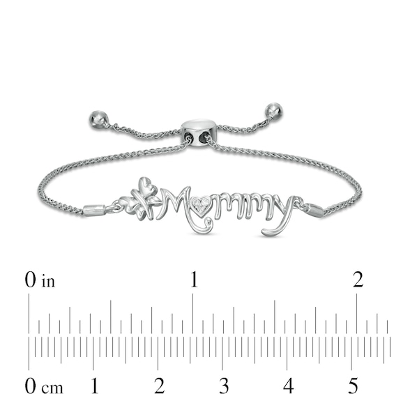 Diamond Accent Butterfly "Mommy" Bolo Bracelet in Sterling Silver – 9.5"