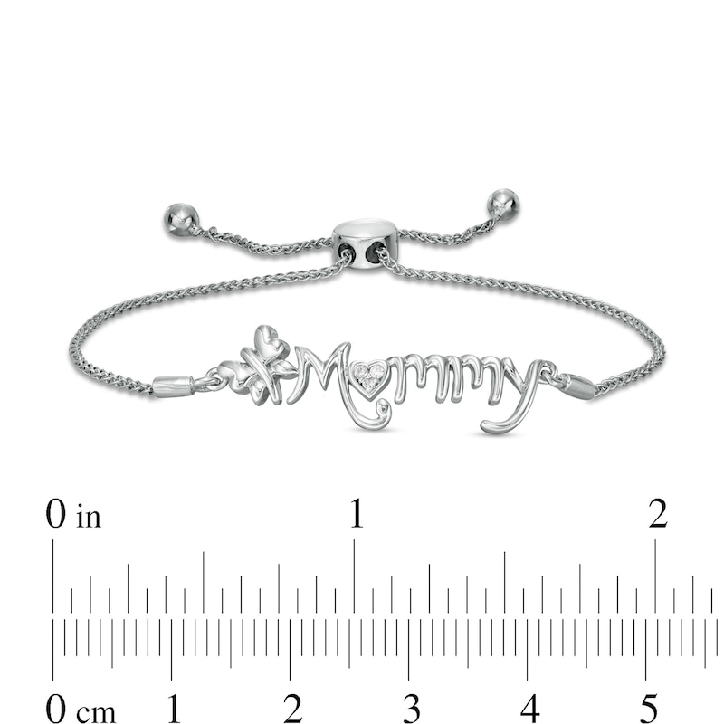 Diamond Accent Butterfly "Mommy" Bolo Bracelet in Sterling Silver – 9.5"