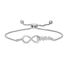 0.065 CT. T.W. Diamond Infinity Loop &quot;MOM&quot; with Heart Bolo Bracelet in Sterling Silver – 9.5&quot;