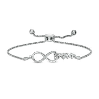 0.065 CT. T.W. Diamond Infinity Loop "MOM" with Heart Bolo Bracelet in Sterling Silver – 9.5"