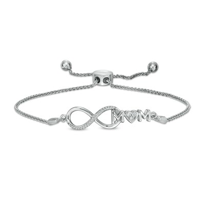 0.065 CT. T.W. Diamond Infinity Loop "MOM" with Heart Bolo Bracelet in Sterling Silver – 9.5"