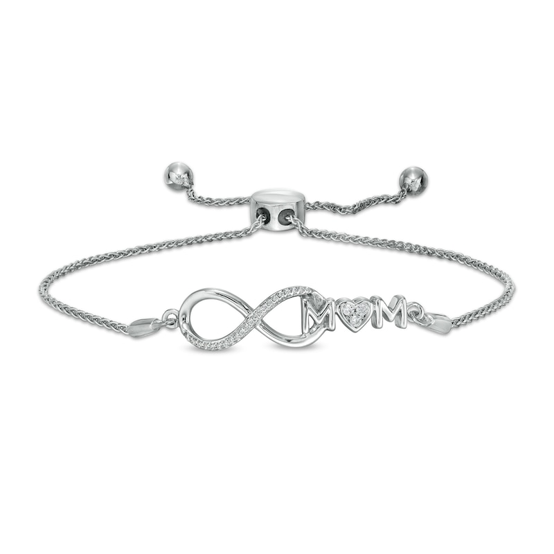 0.065 CT. T.W. Diamond Infinity Loop "MOM" with Heart Bolo Bracelet in Sterling Silver – 9.5"|Peoples Jewellers