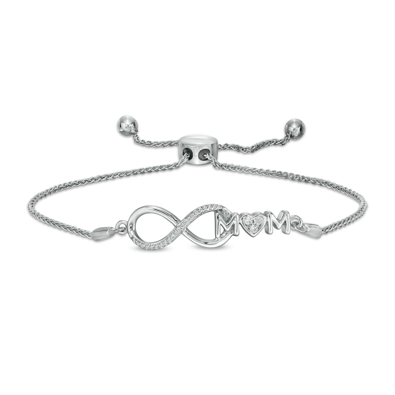 0.065 CT. T.W. Diamond Infinity Loop "MOM" with Heart Bolo Bracelet in Sterling Silver – 9.5"