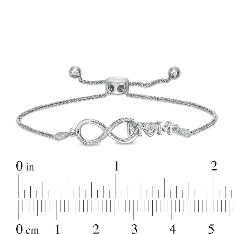 0.065 CT. T.W. Diamond Infinity Loop "MOM" with Heart Bolo Bracelet in Sterling Silver – 9.5"|Peoples Jewellers