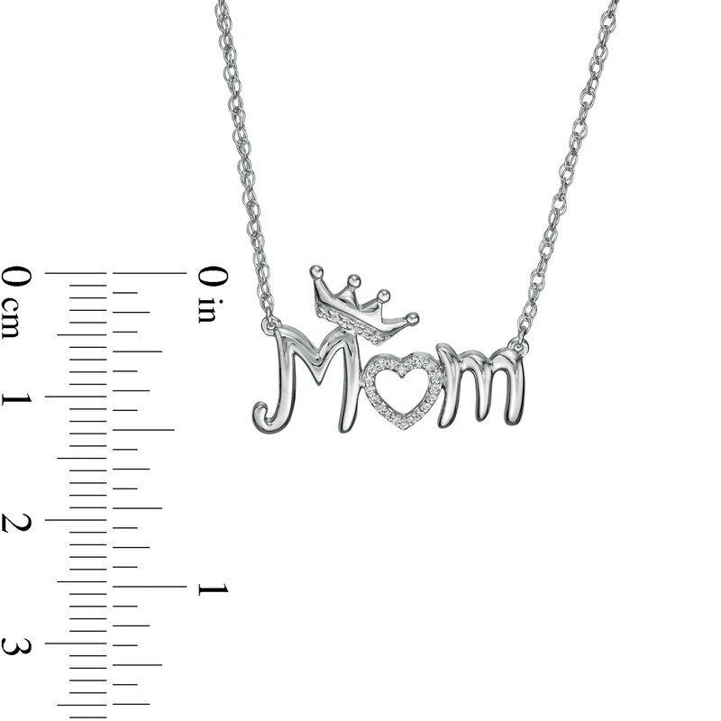 Main Image 3 of 0.04 CT. T.W. Diamond Crowned "Mom" with Heart Necklace in Sterling Silver
