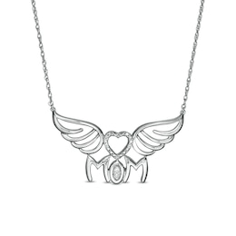 Diamond Accent &quot;MOM&quot; Heart Wings Necklace in Sterling Silver