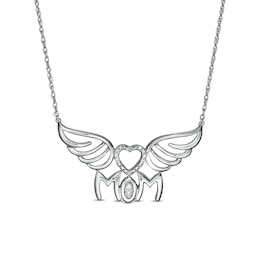 Diamond Accent "MOM" Heart Wings Necklace in Sterling Silver