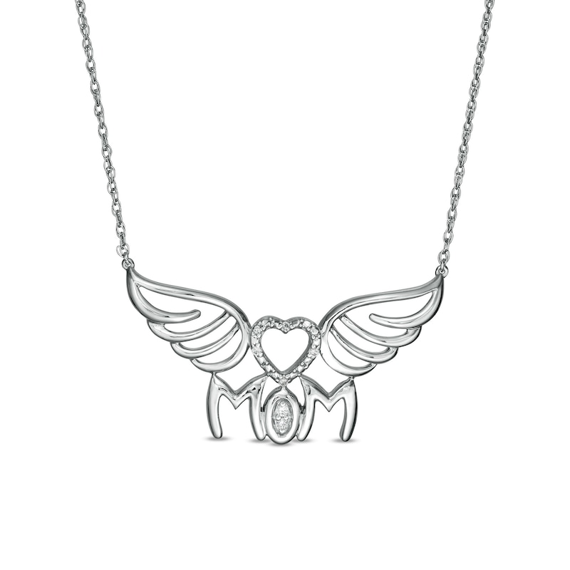 Diamond Accent "MOM" Heart Wings Necklace in Sterling Silver|Peoples Jewellers