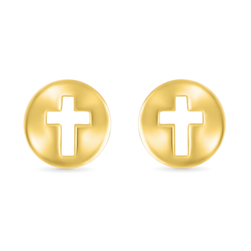 Cut-Out Cross Disc Stud Earrings in 10K Gold|Peoples Jewellers