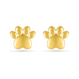 Heart-Shaped Paw Print Stud Earrings in 10K Gold