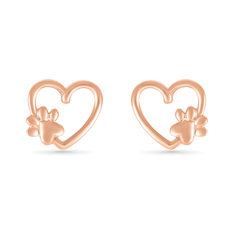 Heart-Shaped Paw Print Loop Heart Stud Earrings in 10K Rose Gold|Peoples Jewellers