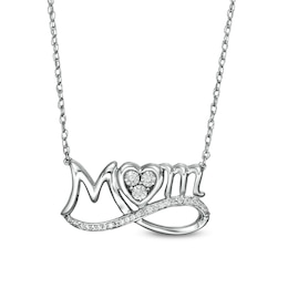 0.04 CT. T.W. Diamond Looped &quot;MOM&quot; and Heart Trio Necklace in Sterling Silver